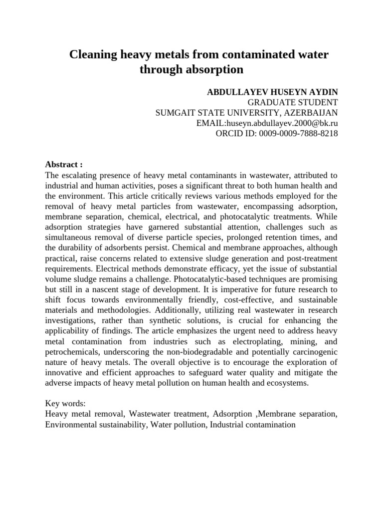 Heavy Metal Removal from Wastewater | PDF | Adsorption | Chemical ...