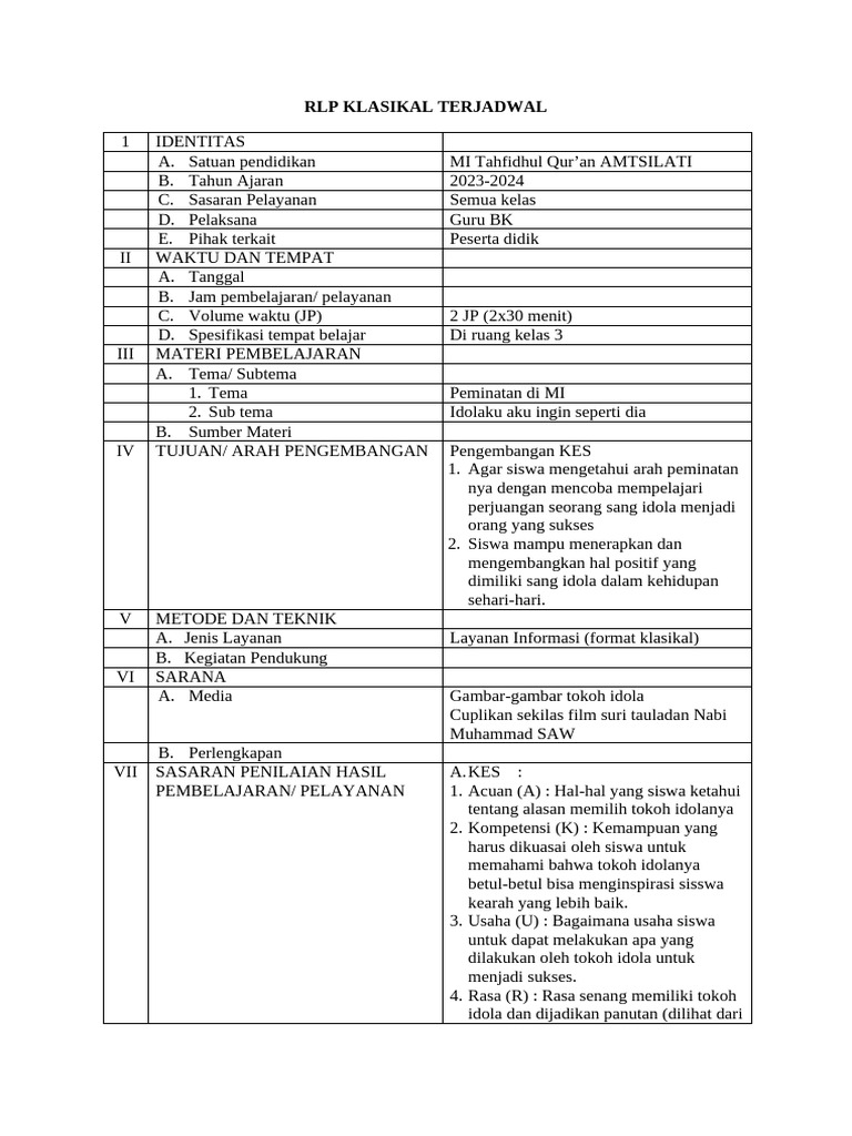 Contoh RPL Konseling Individu MI | PDF