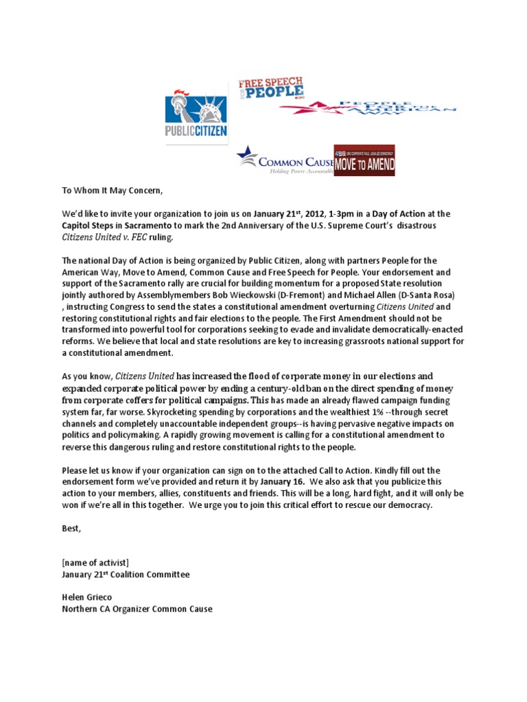Endorsementletterjan21rally Doc1 | PDF | Politics | Law