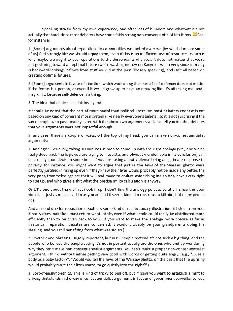Effective Non-Consequentialist Debate Strategies | PDF | Utilitarianism ...