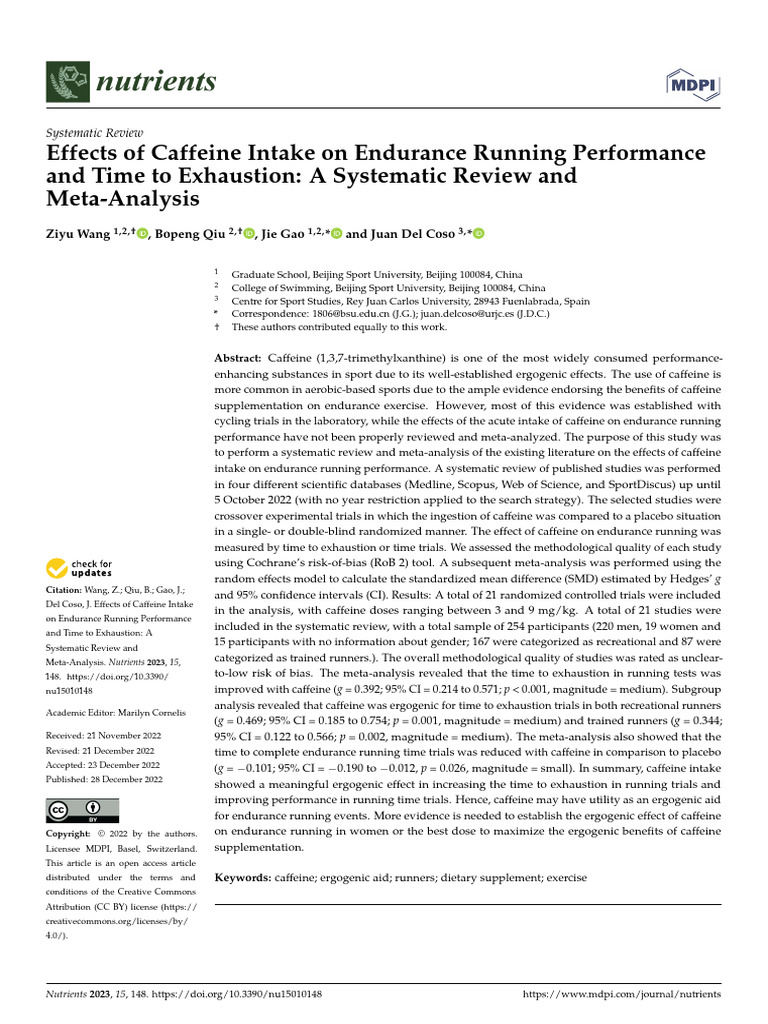Caffeine's Impact on Endurance Running | PDF | Meta Analysis ...