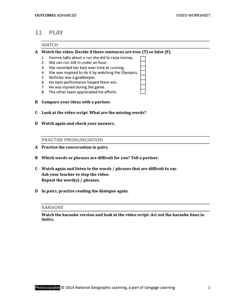 Video Worksheet for Running and Sports | PDF