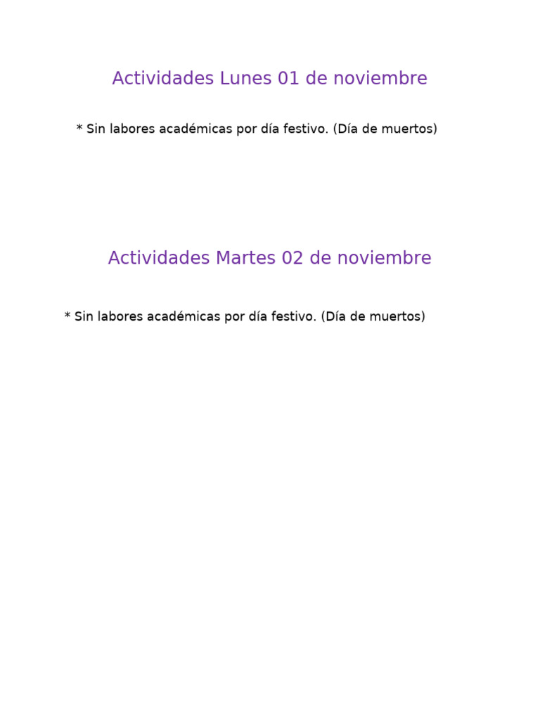 Actividades escolares del 1 al 5 de noviembre | PDF