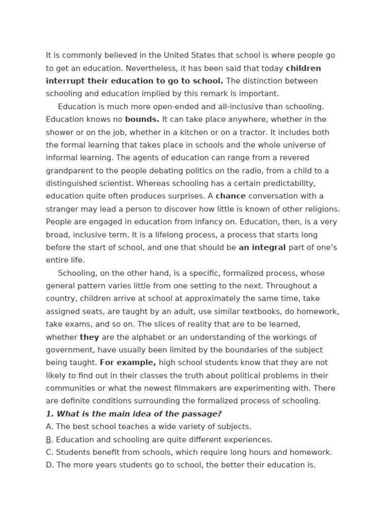Education vs. Schooling Explained | PDF | Cognition | Human Communication