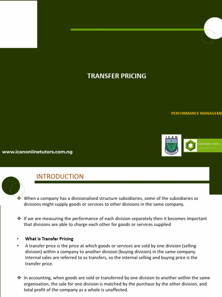 Transfer Pricing: Performance Management | PDF | Pricing | Prices