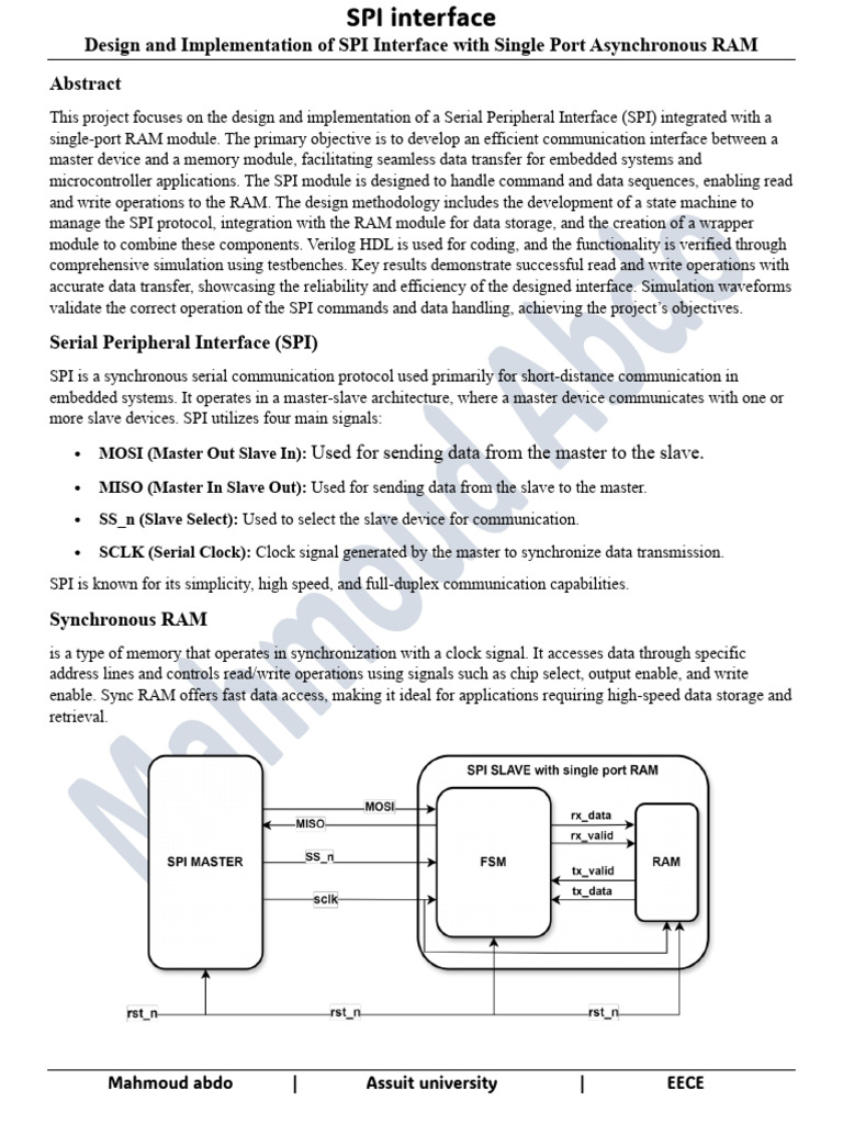 SPI Interface with Single Port RAM | PDF | Computer Architecture ...