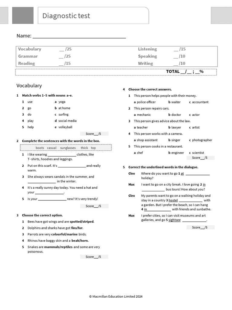 Diagnostic Test for English Language Skills | PDF | Nile