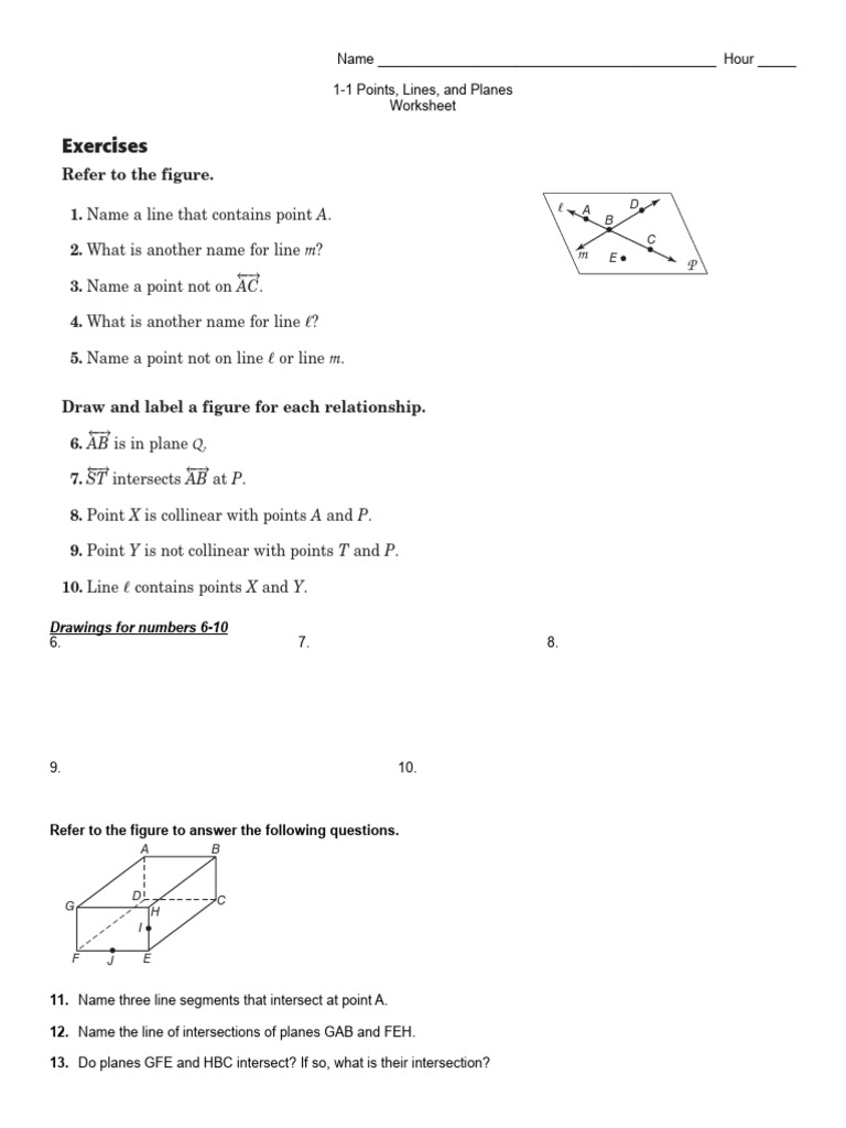 10 Review1-1 Worksheet PDF | PDF | Line (Geometry) | Classical Geometry