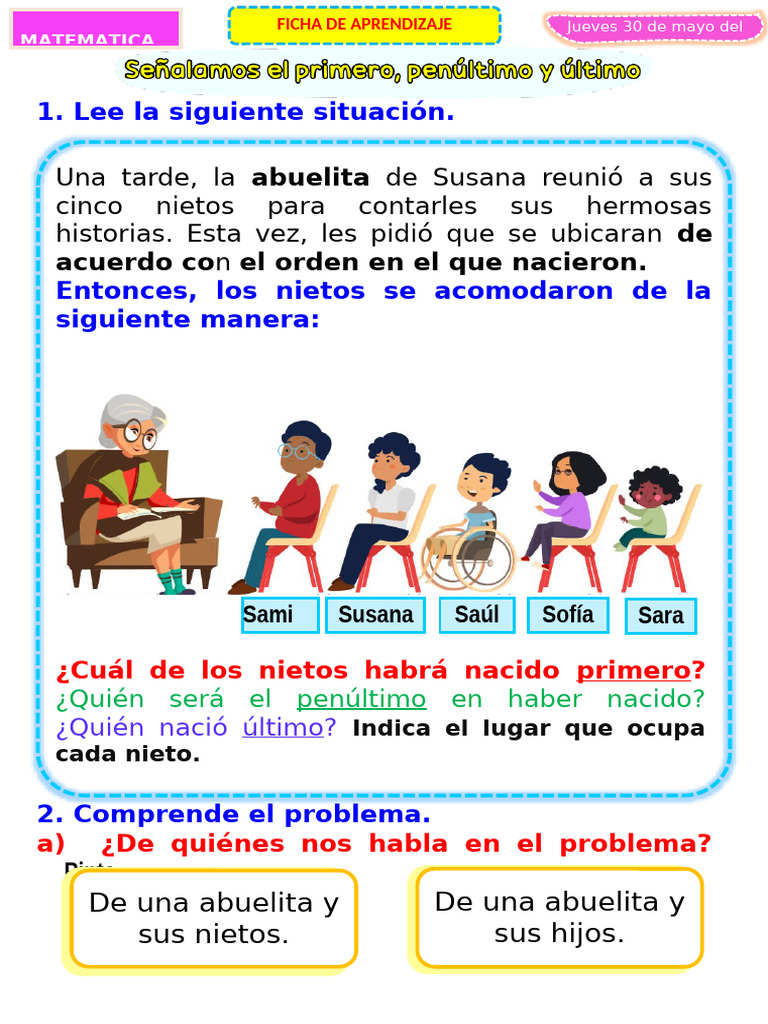 FICHA - MATE - JUE - Señalamos El Primero, Penúltimo y Último | PDF