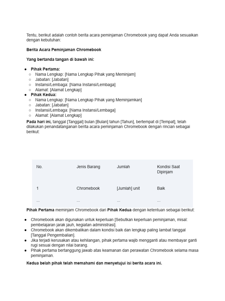 Contoh Berita Acara Peminjaman Chromebook | …
