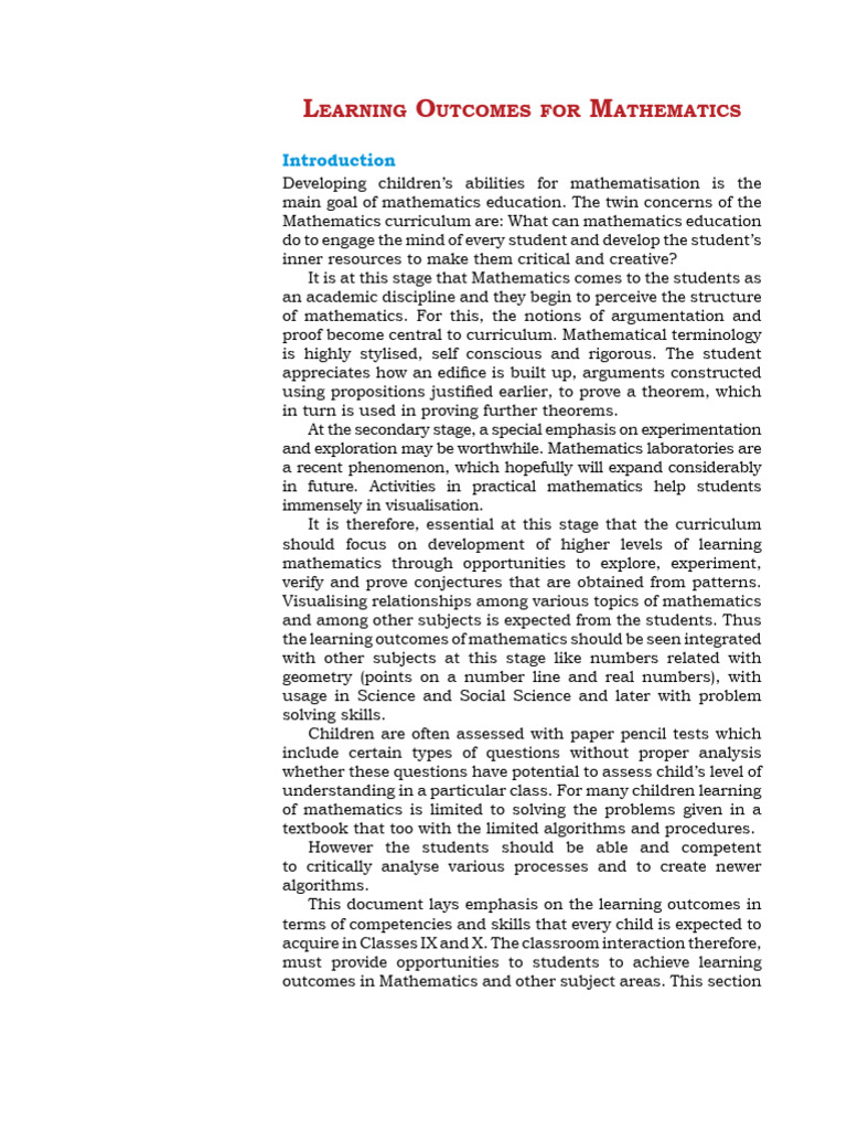 Learning Outcomes | PDF | Mathematics | Factorization