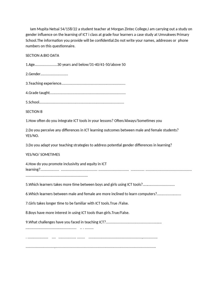 Mupita Netsai Questionnaire Guide | PDF | Educational Technology ...