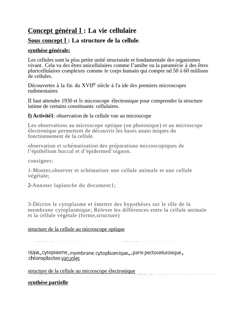 Structure et Fonction de la Cellule | PDF | Cellule (Biologie) | Cytoplasme
