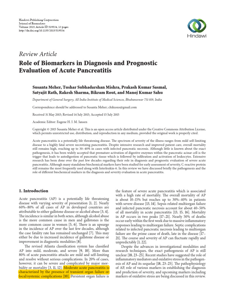 Role of Biomarkers in Diagnosis and Prognostic | PDF | C Reactive ...