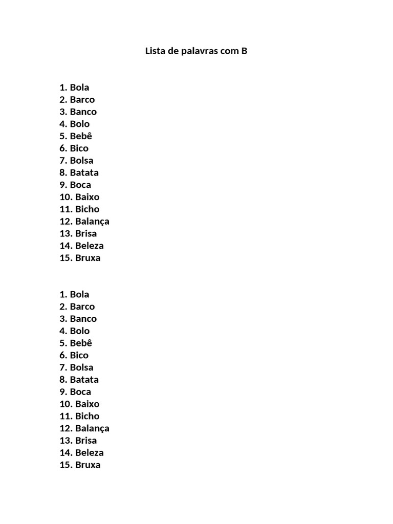 Lista de Palavras Com B | PDF