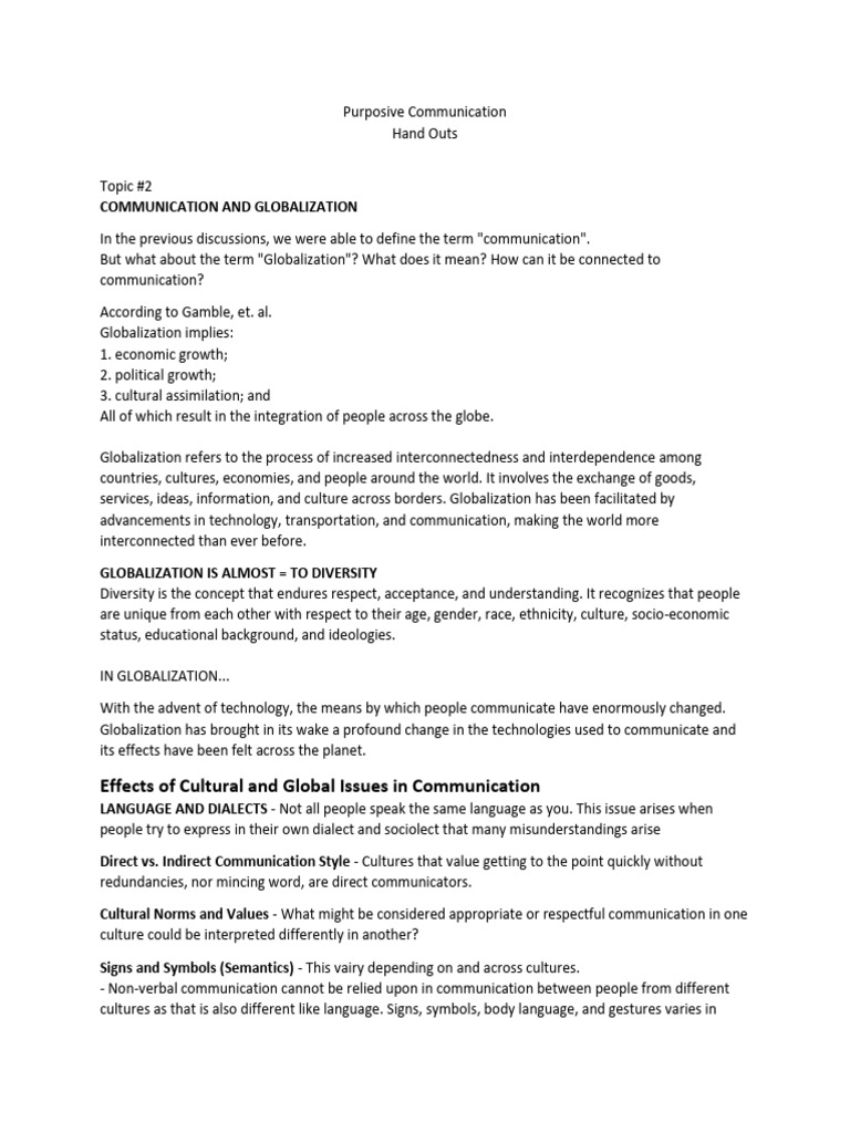 Communication in Globalization Dynamics | PDF | Communication ...