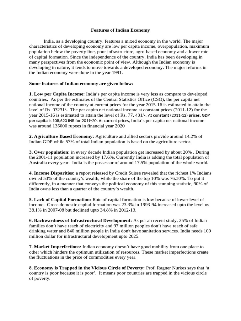 1 Salient Features of Indian Economy | PDF | Economy Of India | Economies