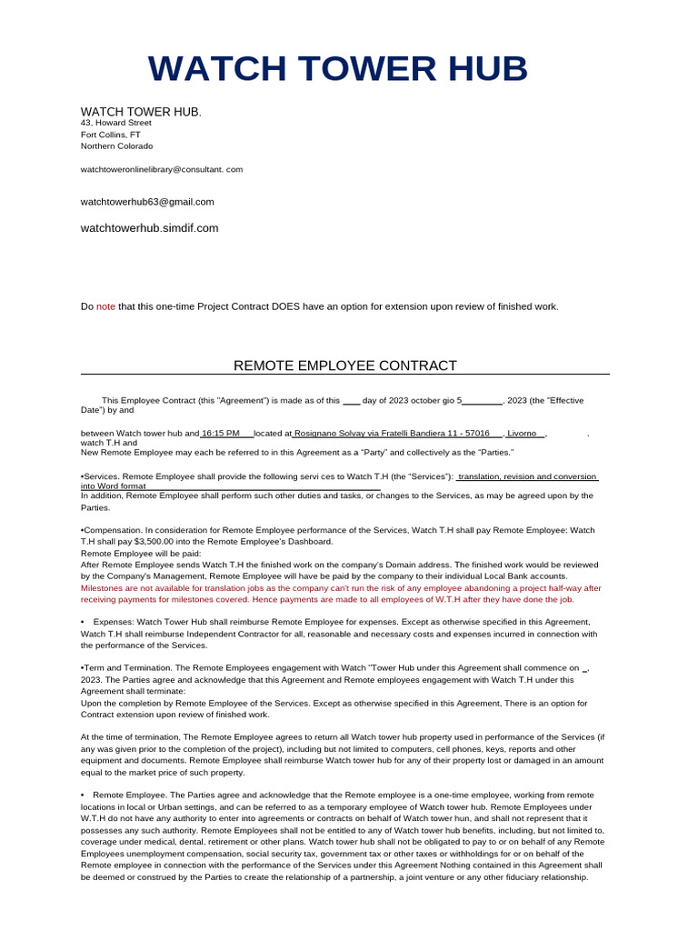 Remote Employee Contract Agreement | PDF | Employment | Legal Remedy