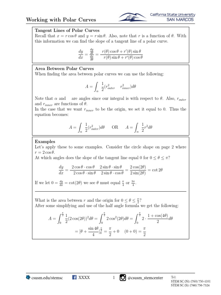 Understanding Polar Curves and Areas | PDF | Tangent | Mathematical Physics