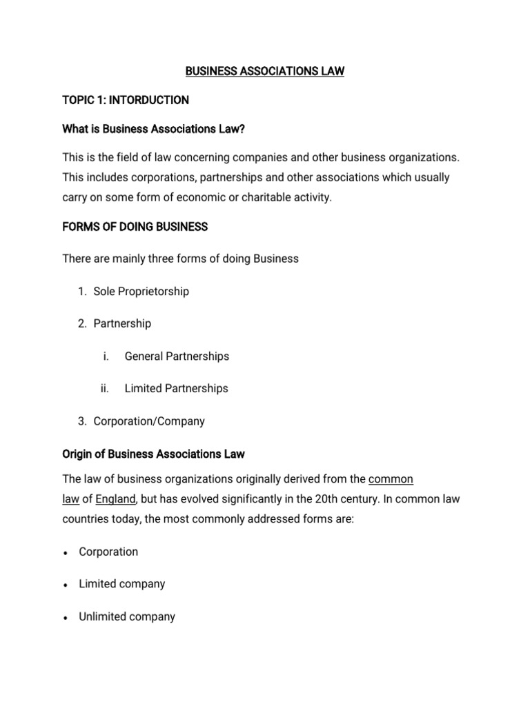 Overview of Business Associations Law | PDF