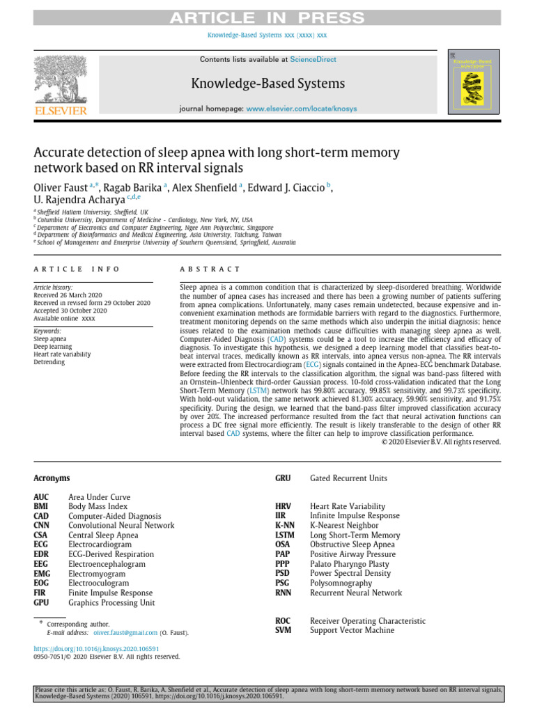 Accurate Detection of Sleep Apnea With Long Short-Term Memory Network ...