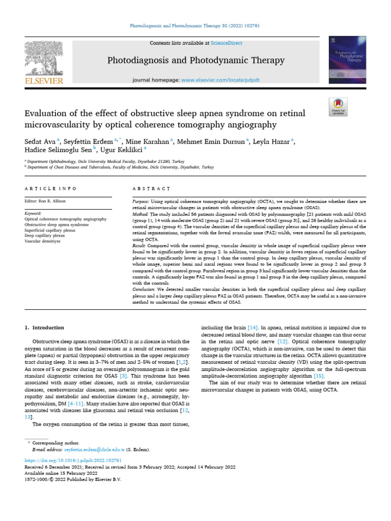 Retinal Changes in Obstructive Sleep Apnea | PDF | Causes Of Death ...