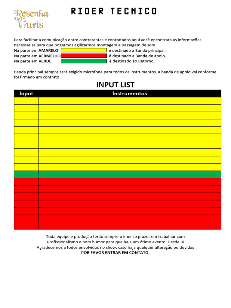 Rider Técnico para Banda e Evento | PDF