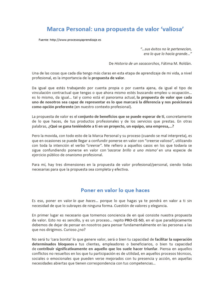 Propuesta de Valor en Marca Personal | PDF | Marca | Business