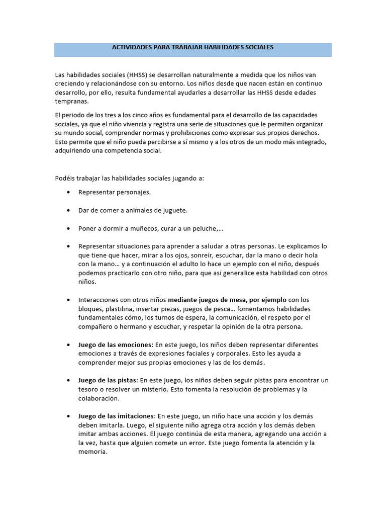 Actividades para Trabajar Habilidades Sociales | PDF | Comportamiento ...