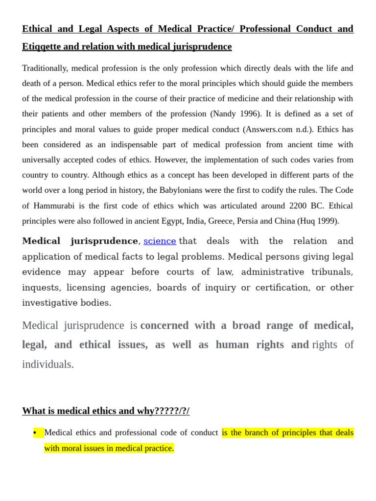 Ethical and Legal Aspects of Medicine | PDF | Medical Ethics ...