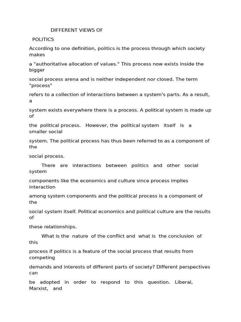 Different Views of Politics | PDF | Marxism | Liberalism