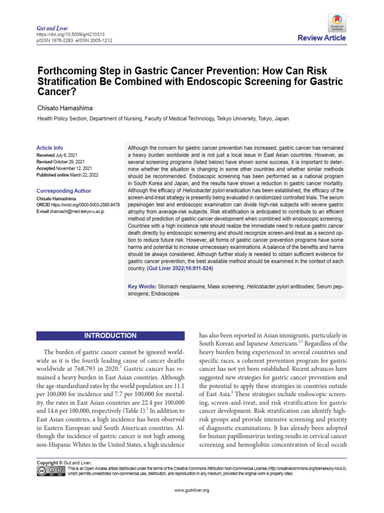 Forthcoming Step in Gastric Cancer Prevention How Can Risk | PDF ...
