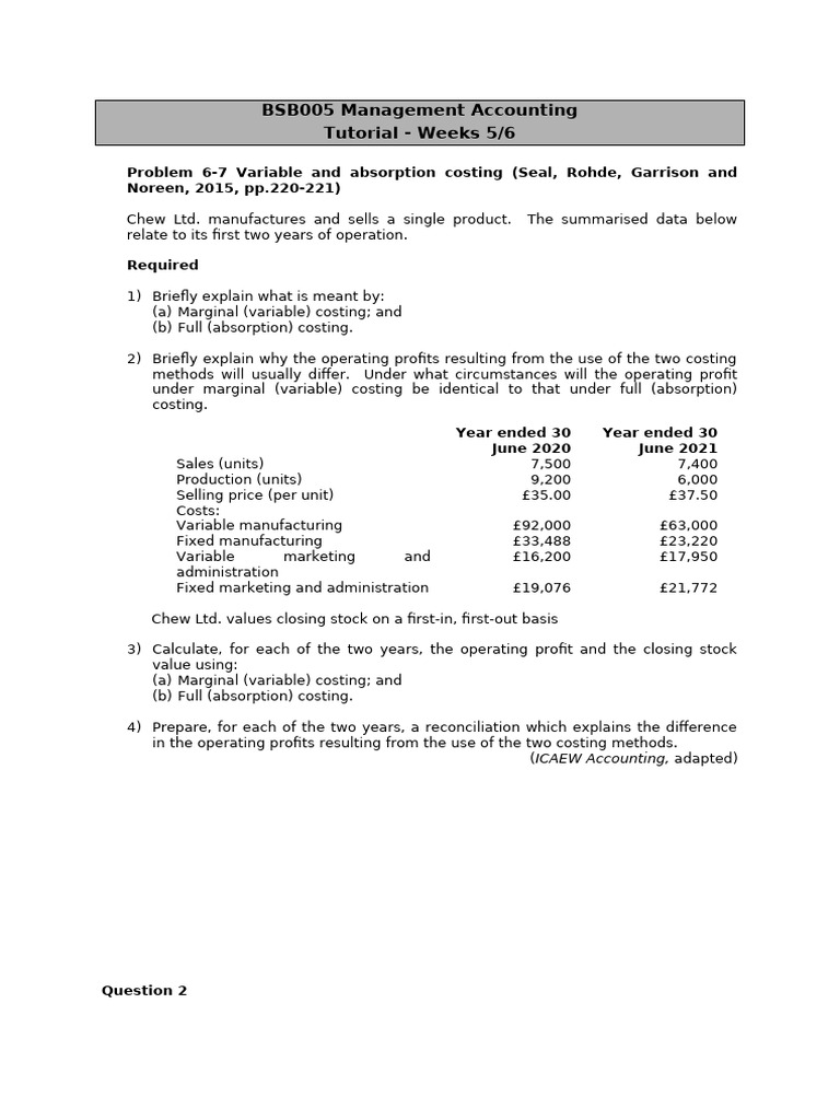 23BSB005 Tutorial 2 Questions | PDF | Cost Of Goods Sold | Inventory