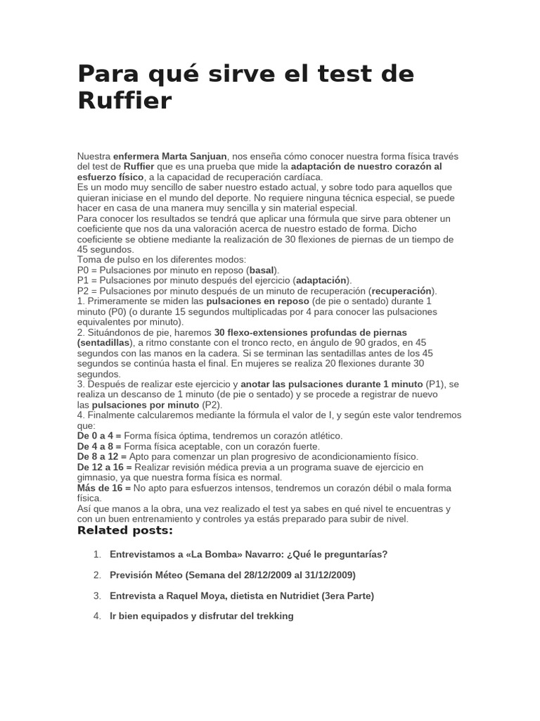 Para Qué Sirve El Test de Ruffier | PDF | Relaciones personales ...