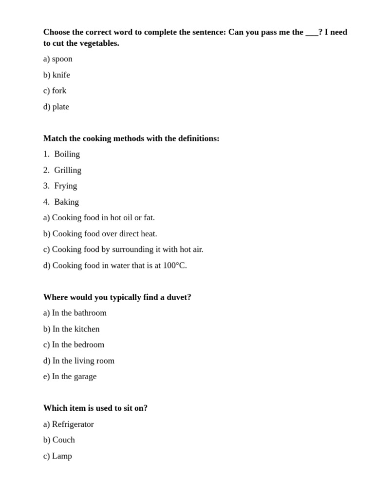 exam 1 | PDF | Cooking | Food And Drink Preparation