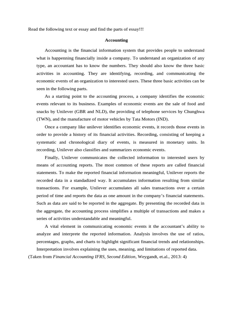 Exercise For Identifyingof Parts of Essay | PDF | Accounting ...