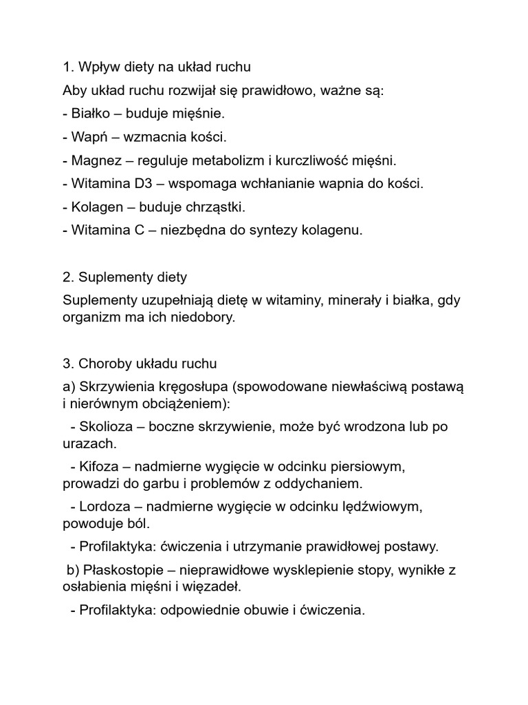 Higiena I Choroby Układu Ruchu Notatka | PDF