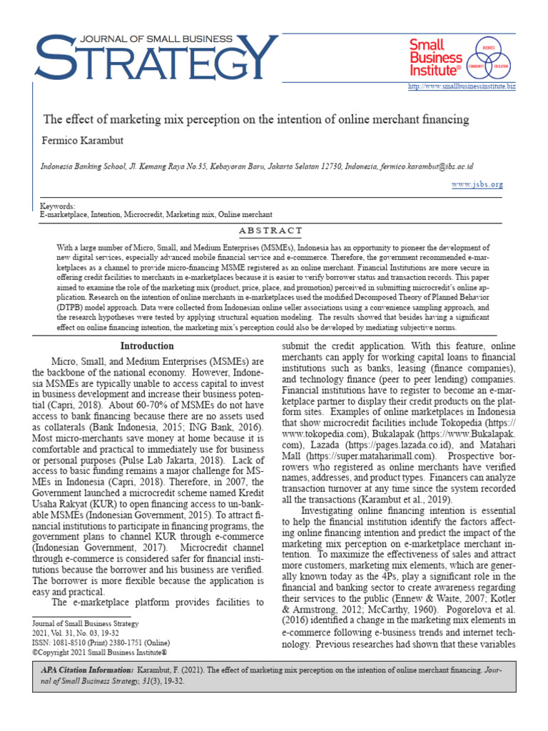 The Effect of Marketing Mix Perception On The Intention of Online ...