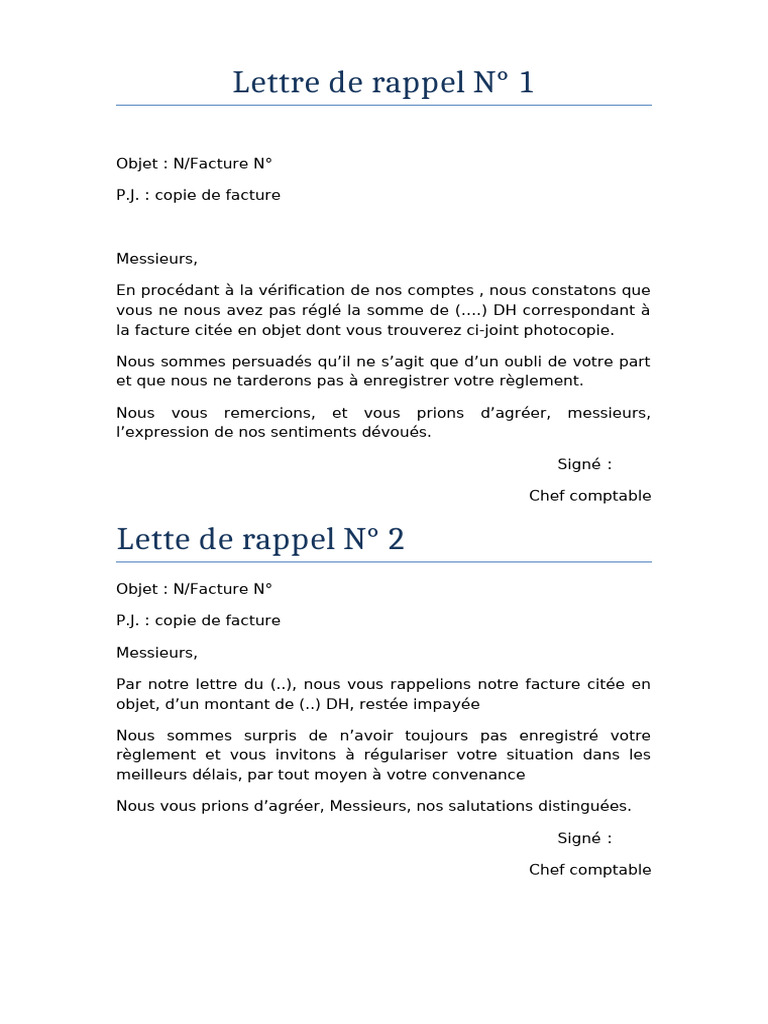 Modèles de lettres de rappel de paiement | PDF | Facture | Documents ...