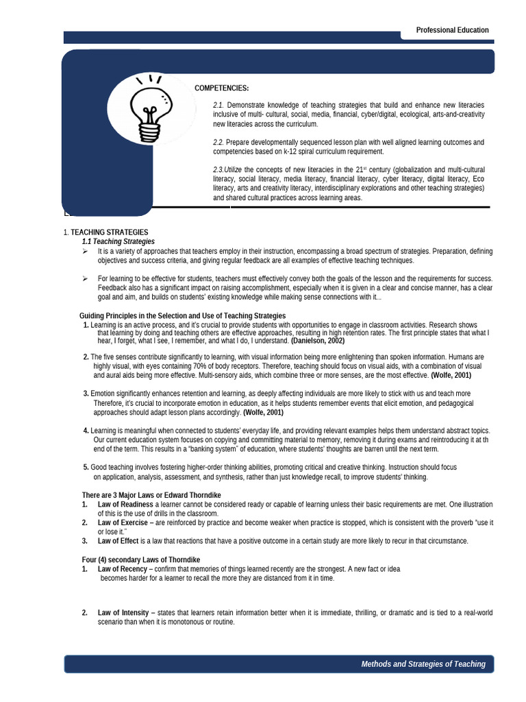 Teaching Strategies and Methods Overview | PDF | Educational Assessment ...