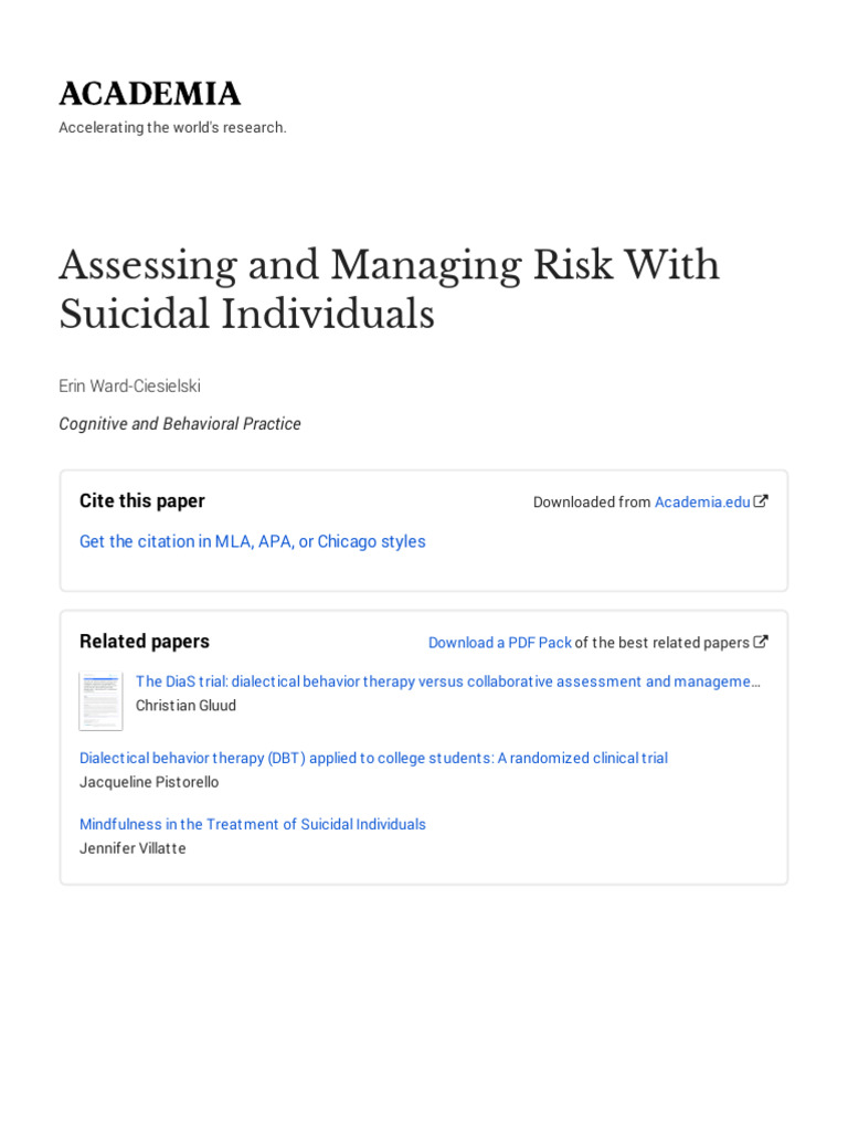 Assessing Suicide and Measuring | PDF | Dialectical Behavior Therapy ...