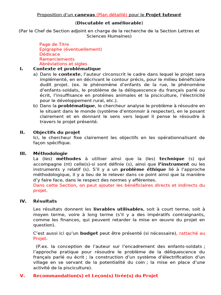 Canevas pour Projet Tuteuré en SHS | PDF | Science