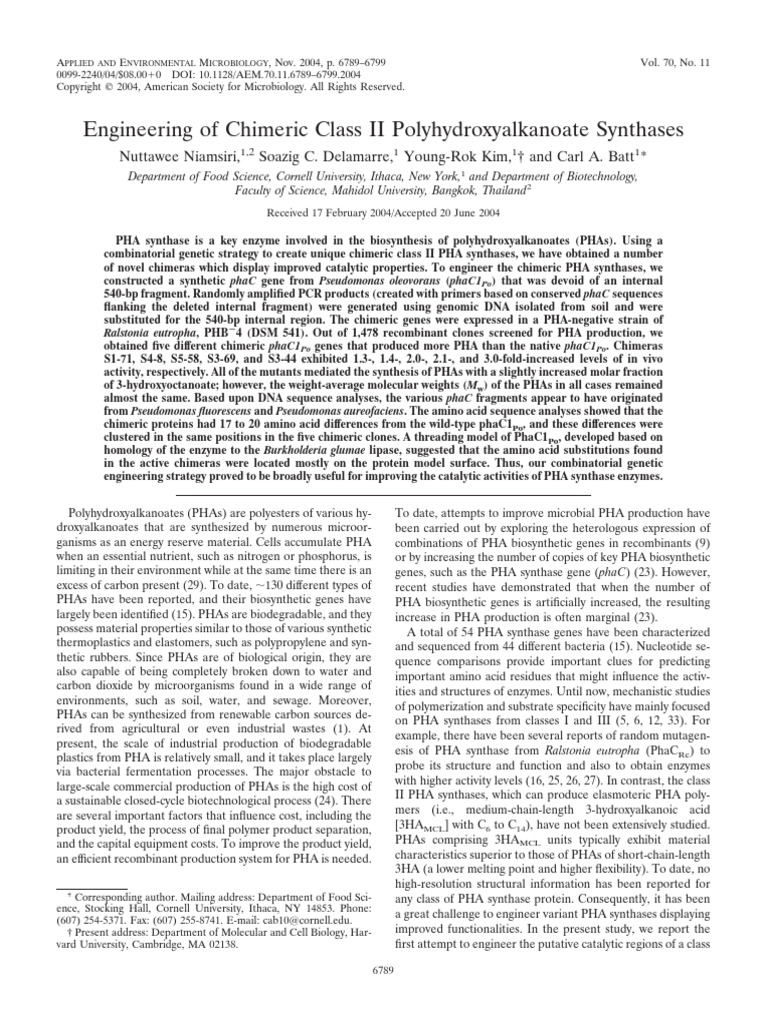 Niamsiri Et Al 2004 Engineering of Chimeric Class II ...