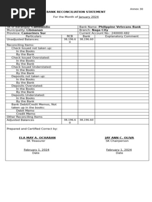 BANK RECONCILIATION STATEMENT