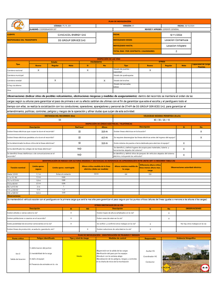 PS-PL-001 Plan de Movilización - Cornamuso - Mispero | PDF ...