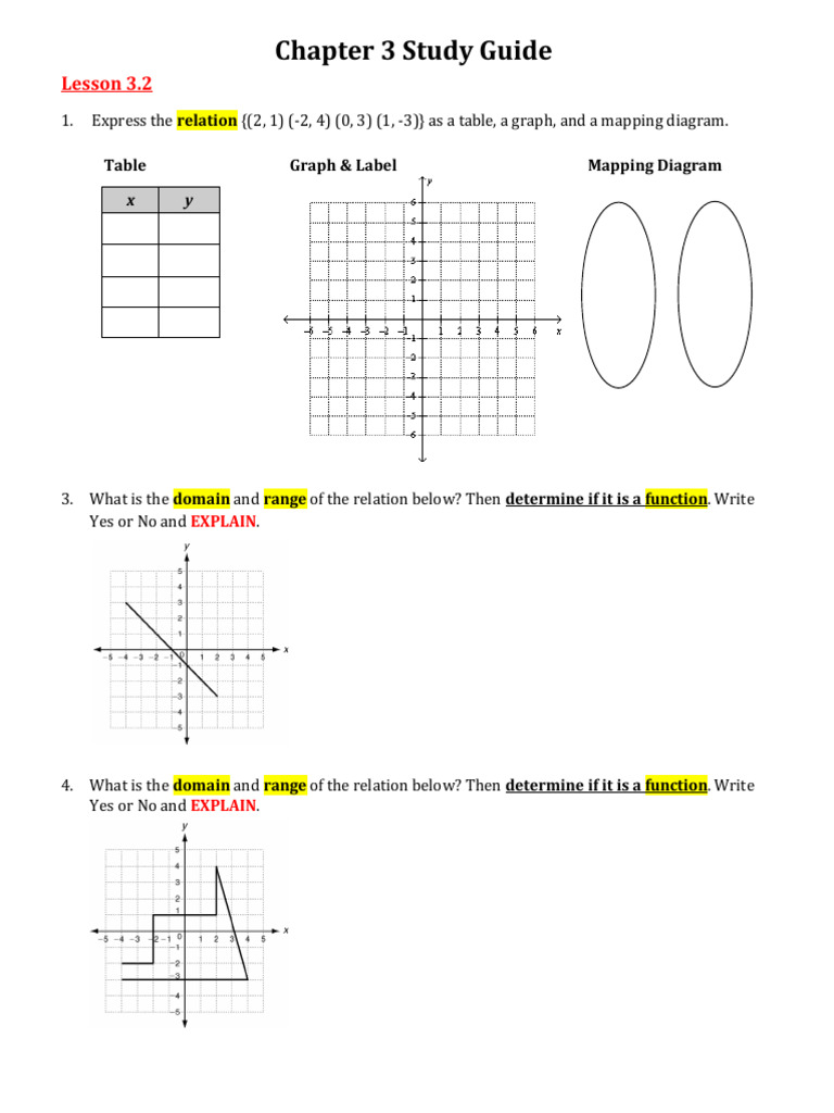Chapter 3 Study Guide (Updated) | PDF | Function (Mathematics ...