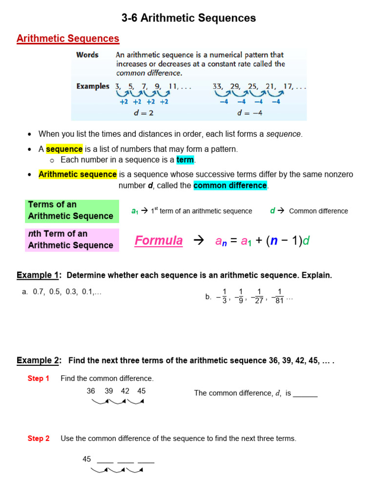 Lesson 3.6 Notes - Arithmetric Sequences | PDF