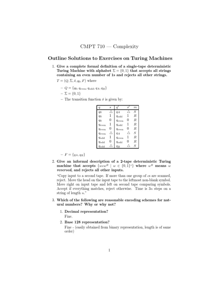 Turing Machine Complexity Exercises Solutions | PDF | Theoretical ...