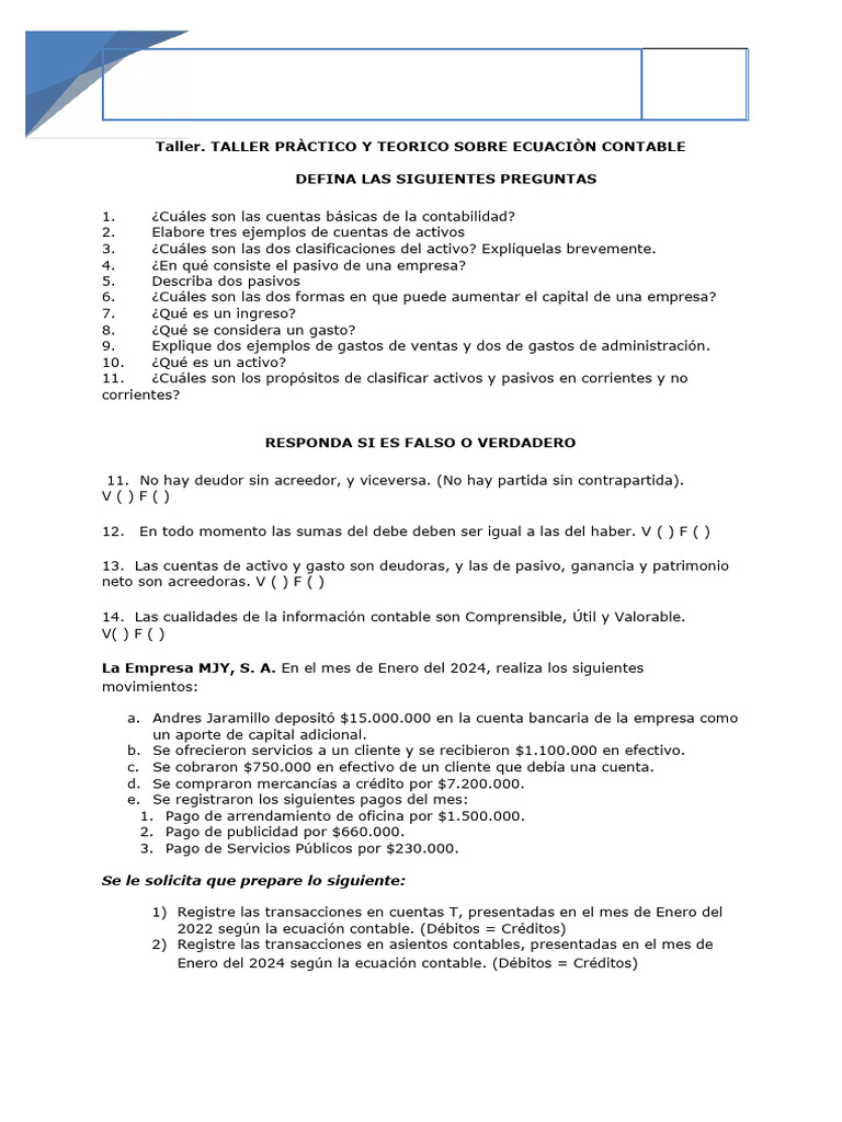 Taller Contable | PDF | Contabilidad | Economía Financiera