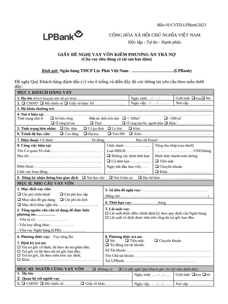 MS 01. Cho Vay Tieu Dung Co TSBD | PDF
